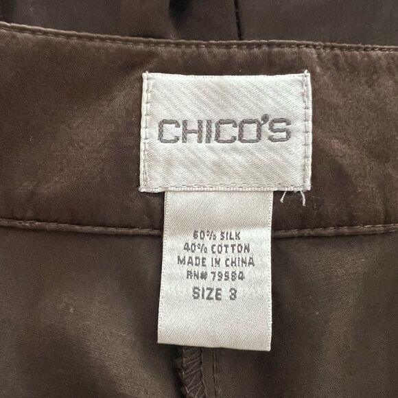 Chico's Casablanca Brown Silk/Cotton Blend Satin Cargo Joggers Sz. 3 (XL/16) - Picture 11 of 15